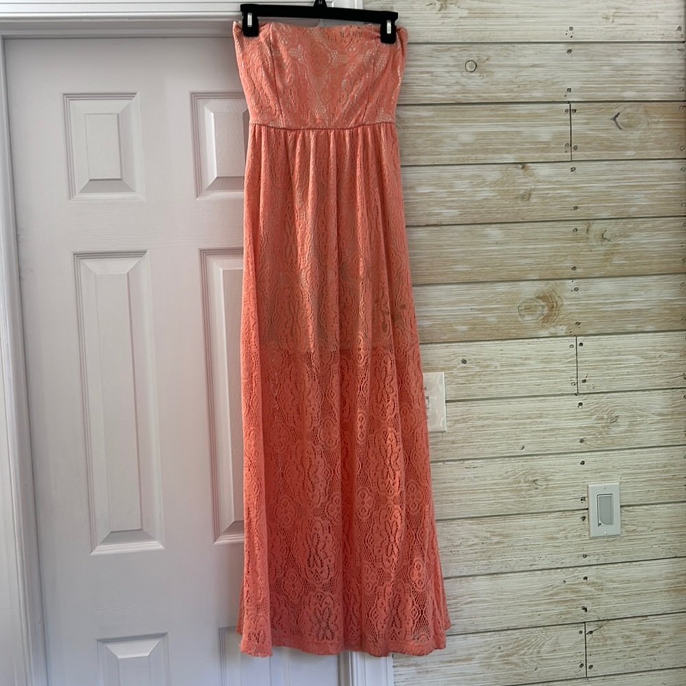 Strapless lace overlay dress